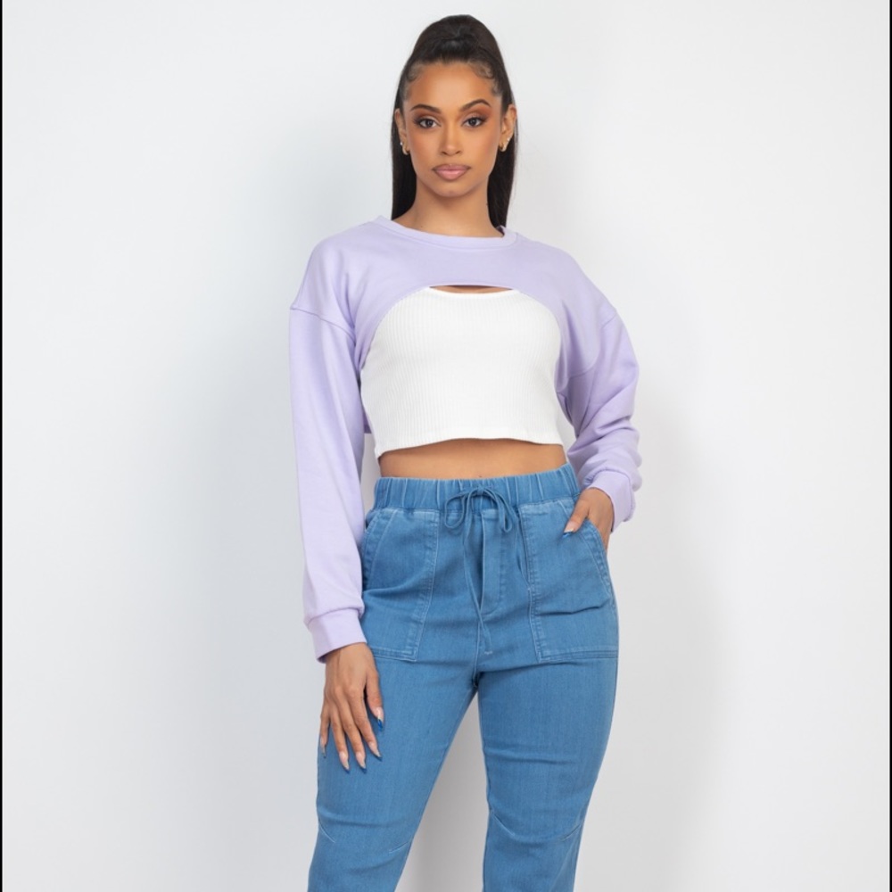 Ribbed Sleeveless Top With Shrug Sweater